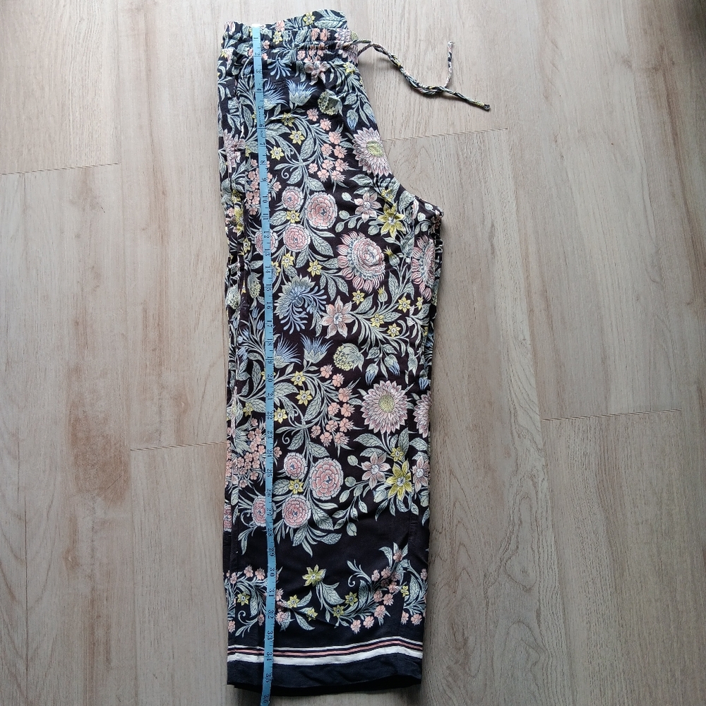 Loft Wide Leg Flowy Pants Drawstring Floral Navy Blue Pink Yellow White Small - Picture 7 of 10